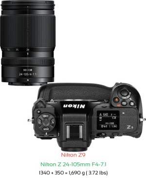Nikon Z9 with Nikon Z 24-105mm F4-7.1 Lens Size