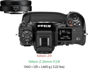 Nikon Z9 with Nikon Z 26mm F2.8 Lens Size