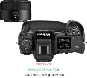 Nikon Z9 with Nikon Z 28mm F2.8 Lens Size