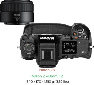 Nikon Z9 with Nikon Z 40mm F2 Lens Size