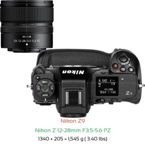 Nikon Z9 with Nikon Z 12-28mm F3.5-5.6 PZ Lens Size