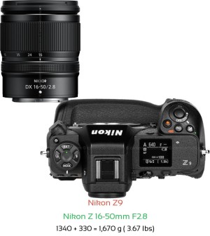 Nikon Z9 with Nikon Z 16-50mm F2.8 Lens Size