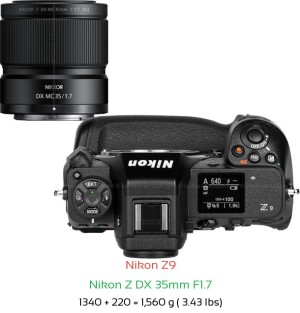 Nikon Z9 with Nikon Z DX 35mm F1.7 Lens Size