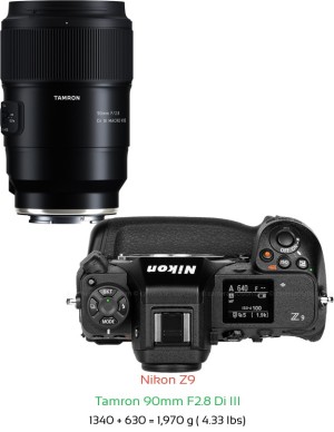 Nikon Z9 with Tamron 90mm F2.8 Di III Lens Size