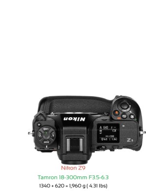 Nikon Z9 with Tamron 18-300mm F3.5-6.3 Lens Size