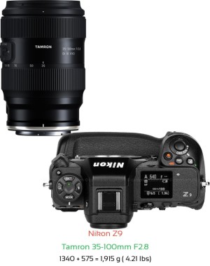 Nikon Z9 with Tamron 35-100mm F2.8 Lens Size