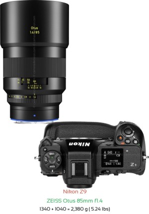 Nikon Z9 with Zeiss Otus 85mm f1.4 Lens Size