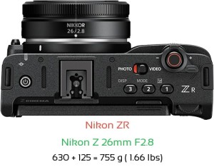 Nikon ZR with Nikon Z 26mm F2.8 Lens Size