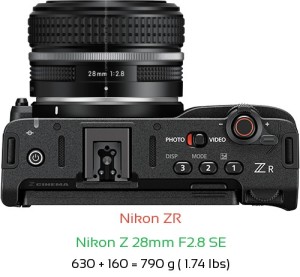 Nikon ZR with Nikon Z 28mm F2.8 SE Lens Size