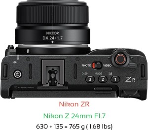 Nikon ZR with Nikon Z 24mm F1.7 Lens Size