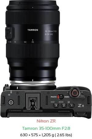 Nikon ZR with Tamron 35-100mm F2.8 Lens Size