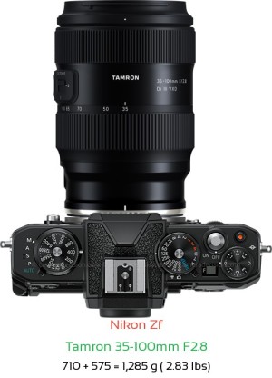 Nikon Zf with Tamron 35-100mm F2.8 Lens Size