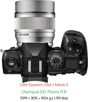 OM System OM-1 II with Olympus ED 75mm f1.8 Lens Size