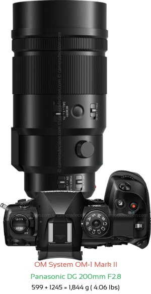 OM System OM-1 II with Panasonic DG 200mm F2.8 Lens Size