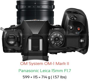 OM System OM-1 II with Panasonic Leica 15mm F1.7 Lens Size