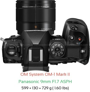 OM System OM-1 II with Panasonic 9mm F1.7 ASPH Lens Size