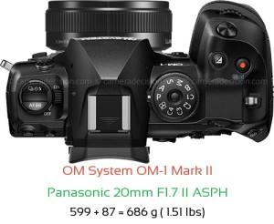 OM System OM-1 II with Panasonic 20mm F1.7 II ASPH Lens Size