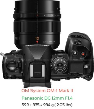 OM System OM-1 II with Panasonic DG 12mm F1.4 Lens Size