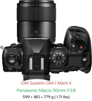OM System OM-1 II with Panasonic Macro 30mm F2.8 Lens Size