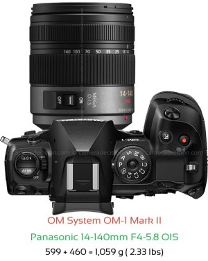 OM System OM-1 II with Panasonic 14-140mm F4-5.8 OIS Lens Size