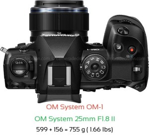 OM System OM-1 with OM System 25mm F1.8 II Lens Size