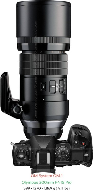 OM System OM-1 with Olympus 300mm F4 IS Pro Lens Size