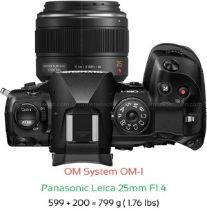 OM System OM-1 with Panasonic Leica 25mm F1.4 Lens Size
