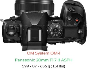 OM System OM-1 with Panasonic 20mm F1.7 II ASPH Lens Size