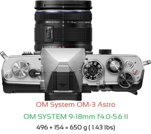 OM System OM-3 Astro with OM SYSTEM 9-18mm f4.0-5.6 II Lens Size