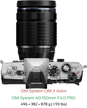 OM System OM-3 Astro with OM System 40-150mm F4.0 PRO Lens Size