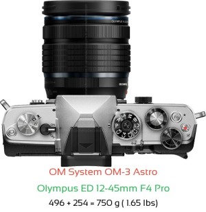 OM System OM-3 Astro with Olympus ED 12-45mm F4 Pro Lens Size
