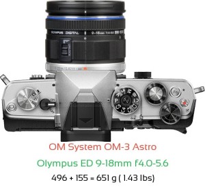 OM System OM-3 Astro with Olympus ED 9-18mm f4.0-5.6 Lens Size