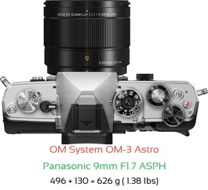 OM System OM-3 Astro with Panasonic 9mm F1.7 ASPH Lens Size