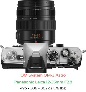OM System OM-3 Astro with Panasonic Leica 12-35mm F2.8 Lens Size
