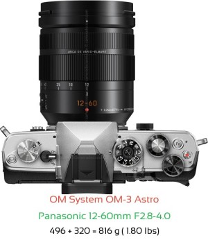 OM System OM-3 Astro with Panasonic 12-60mm F2.8-4.0 Lens Size