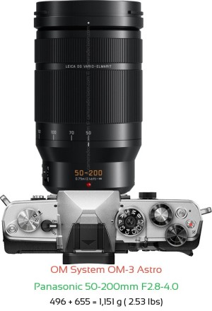 OM System OM-3 Astro with Panasonic 50-200mm F2.8-4.0 Lens Size