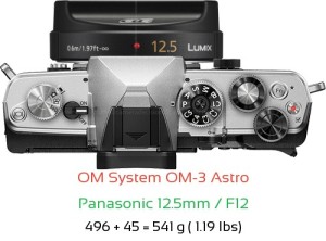 OM System OM-3 Astro with Panasonic 12.5mm / F12 Lens Size