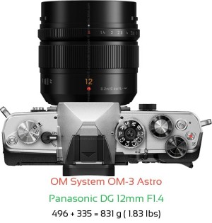 OM System OM-3 Astro with Panasonic DG 12mm F1.4 Lens Size