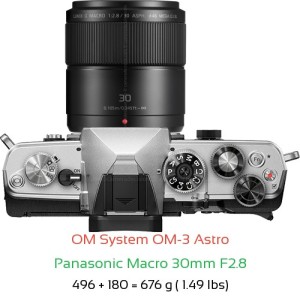 OM System OM-3 Astro with Panasonic Macro 30mm F2.8 Lens Size