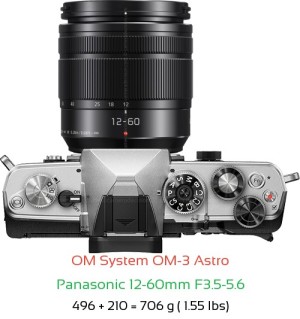 OM System OM-3 Astro with Panasonic 12-60mm F3.5-5.6 Lens Size