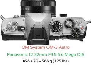 OM System OM-3 Astro with Panasonic 12-32mm F3.5-5.6 Mega OIS Lens Size