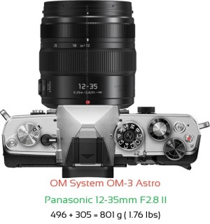 OM System OM-3 Astro with Panasonic 12-35mm F2.8 II Lens Size