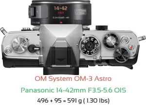 OM System OM-3 Astro with Panasonic 14-42mm F3.5-5.6 OIS Lens Size