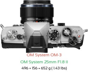 OM System OM-3 with OM System 25mm F1.8 II Lens Size