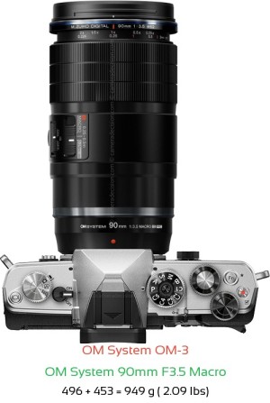 OM System OM-3 with OM System 90mm F3.5 Macro Lens Size