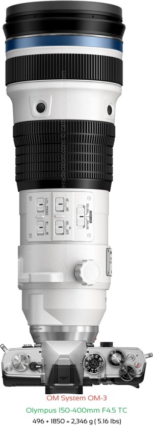 OM System OM-3 with Olympus 150-400mm F4.5 TC Lens Size