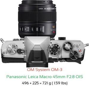OM System OM-3 with Panasonic Leica Macro 45mm F2.8 OIS Lens Size