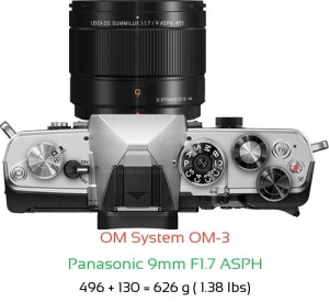 OM System OM-3 with Panasonic 9mm F1.7 ASPH Lens Size