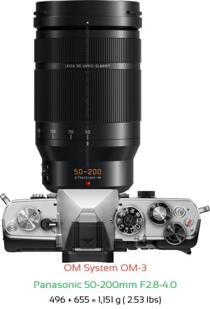 OM System OM-3 with Panasonic 50-200mm F2.8-4.0 Lens Size