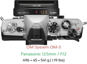 OM System OM-3 with Panasonic 12.5mm / F12 Lens Size
